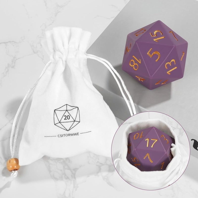 CSITORWWE 55mm Giant D20 Dice,20 Sided Resin Dice with Velvet Pouch, Titan Polyhedral Dice for TTRPG Tabletop Gaming,Dungeon Masters,RPG Adventures(Dark Purple) - Image 5